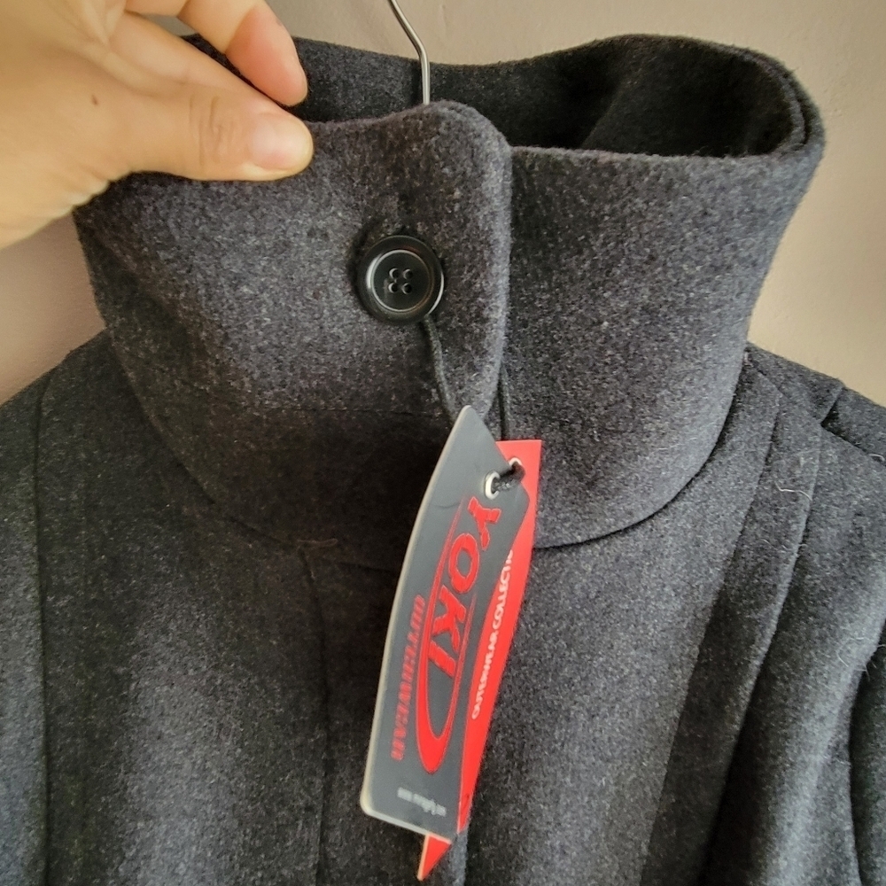 YOKI Outwear Winter Trench Coat Dark Charcoal Size Small Buttons /Belt New - Picture 6 of 15